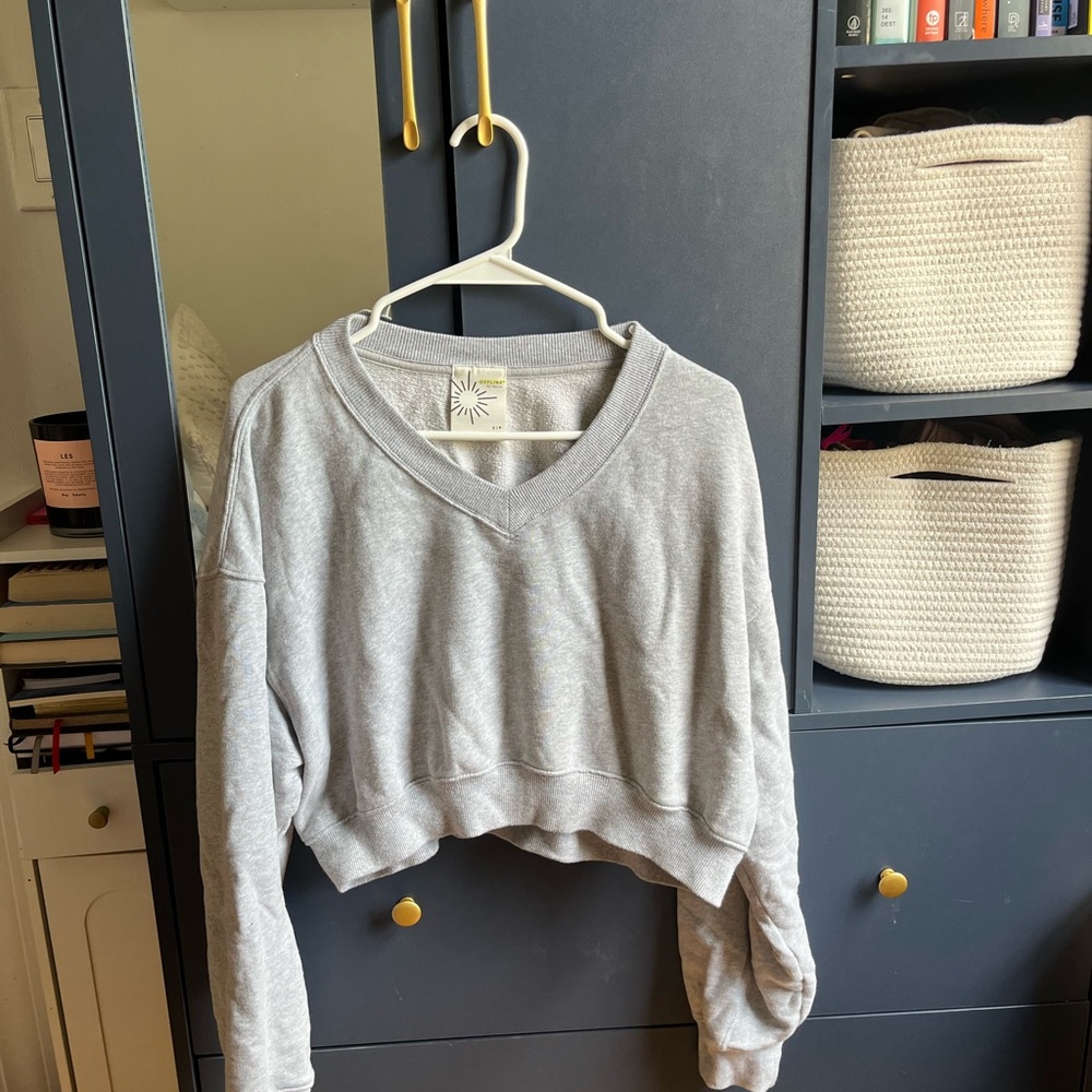 Cropped Grey Aerie V-Neck Sweater